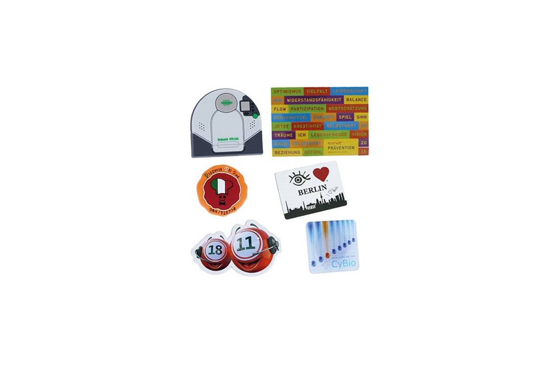 Dienstleister: Individuelle Kühlschrank - Magnete aus verschiedenen Materialien bereits ab 100 Stück. - Pins & mehr GmbH & Co. KG